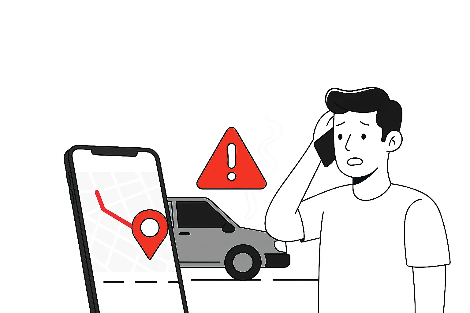 Car broken down with a flat tire on the side of the road