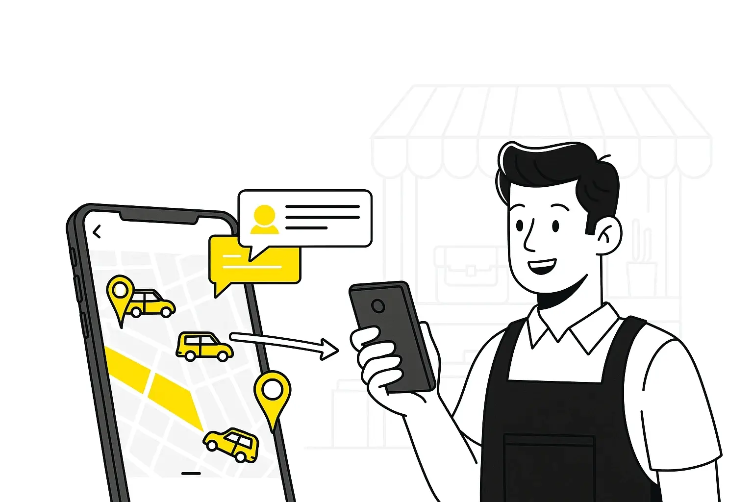 Shop owner working on a laptop